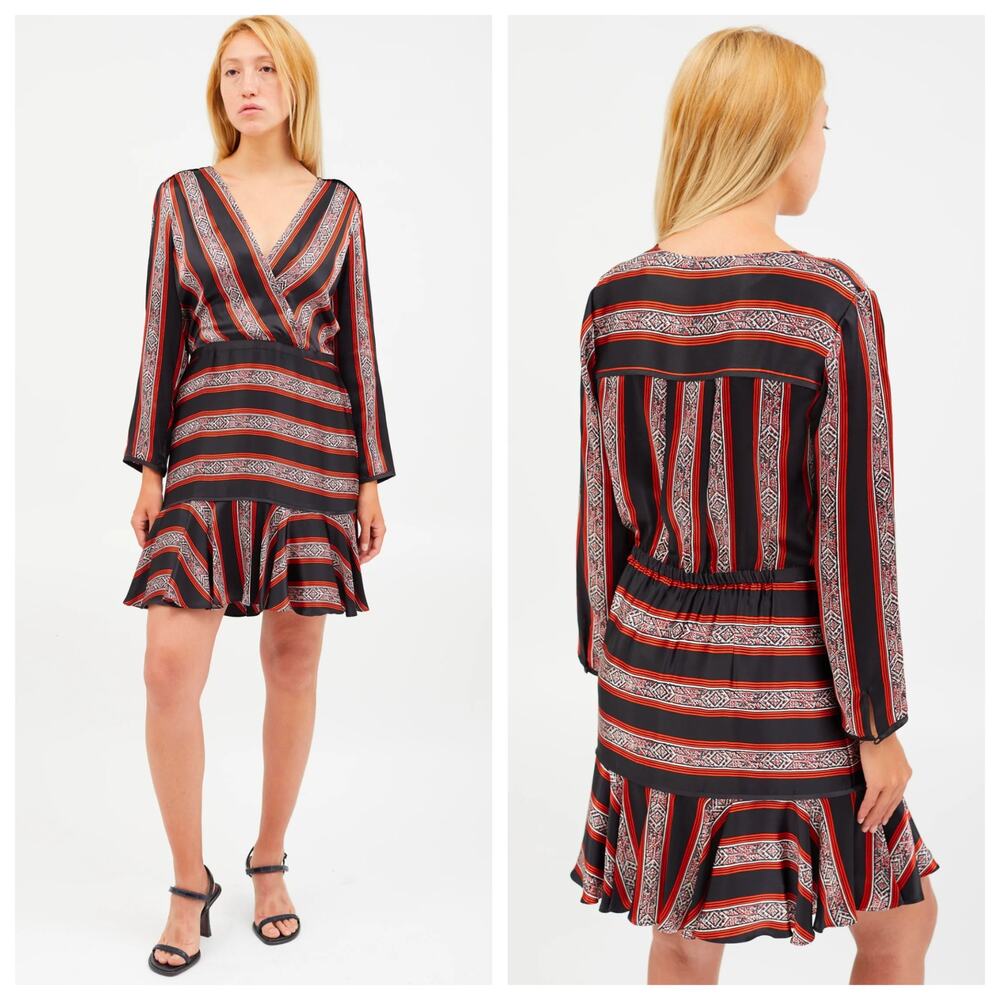 Veronica Beard Silk Printed Long Sleeve Ruffle Hem Mini Dress Size 2